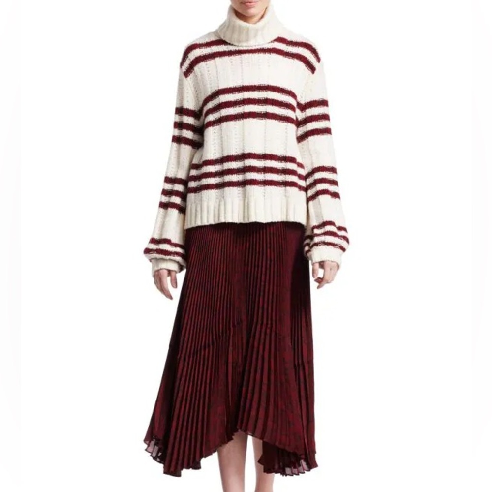 A.L.C. Zaira Striped Turtleneck Sweater Cream, Red, Black / Wool Silk Mohair